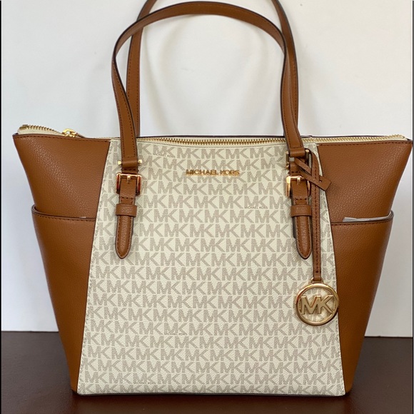 MICHAEL KORS Charlotte LG Tote Brown/Vanilla T.zip - Picture 8 of 13